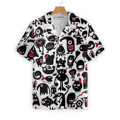 Black Monster For Halloween White Ornamental Hawaiian Shirt, Hawaiian For Gift