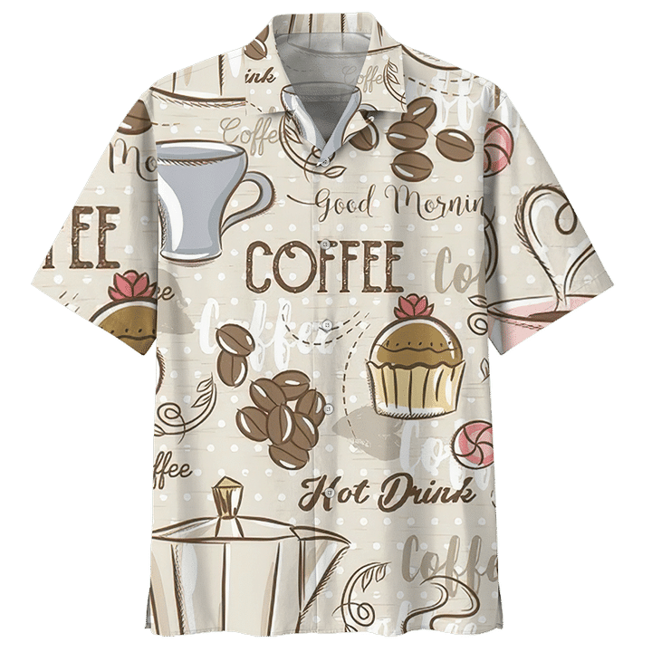 Coffee Cup And Cake Pattern Hawaiian Shirt, Hawaiian For Gift