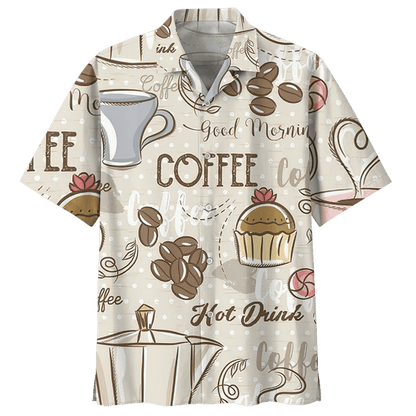 Coffee Cup And Cake Pattern Hawaiian Shirt, Hawaiian For Gift