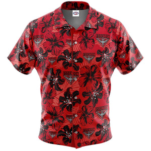 Essendon Bombers Hibiscus Hawaiian Aloha Shirt Hawaiian Shorts Beach Short Sleeve, Hawaiian Shirt Gift, Christmas Gift
