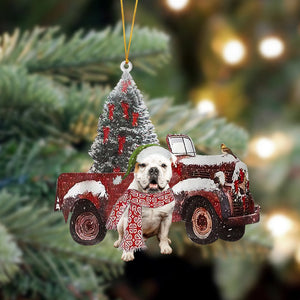 American Bulldog-Christmas Truck Two Sided Christmas Plastic Hanging Ornament, Christmas Ornament Gift, Christmas Gift, Christmas Decoration