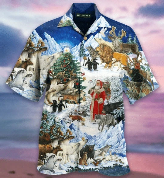 Design Hawaiian Shirt Wildlife Christmas And Santa ,Hawaiian Shirt Gift, Christmas Gift