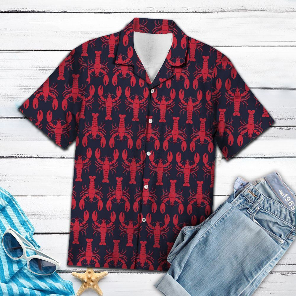Red Lobster Group In Navy Theme Hawaiian Shirt,Hawaiian Shirt Gift, Christmas Gift
