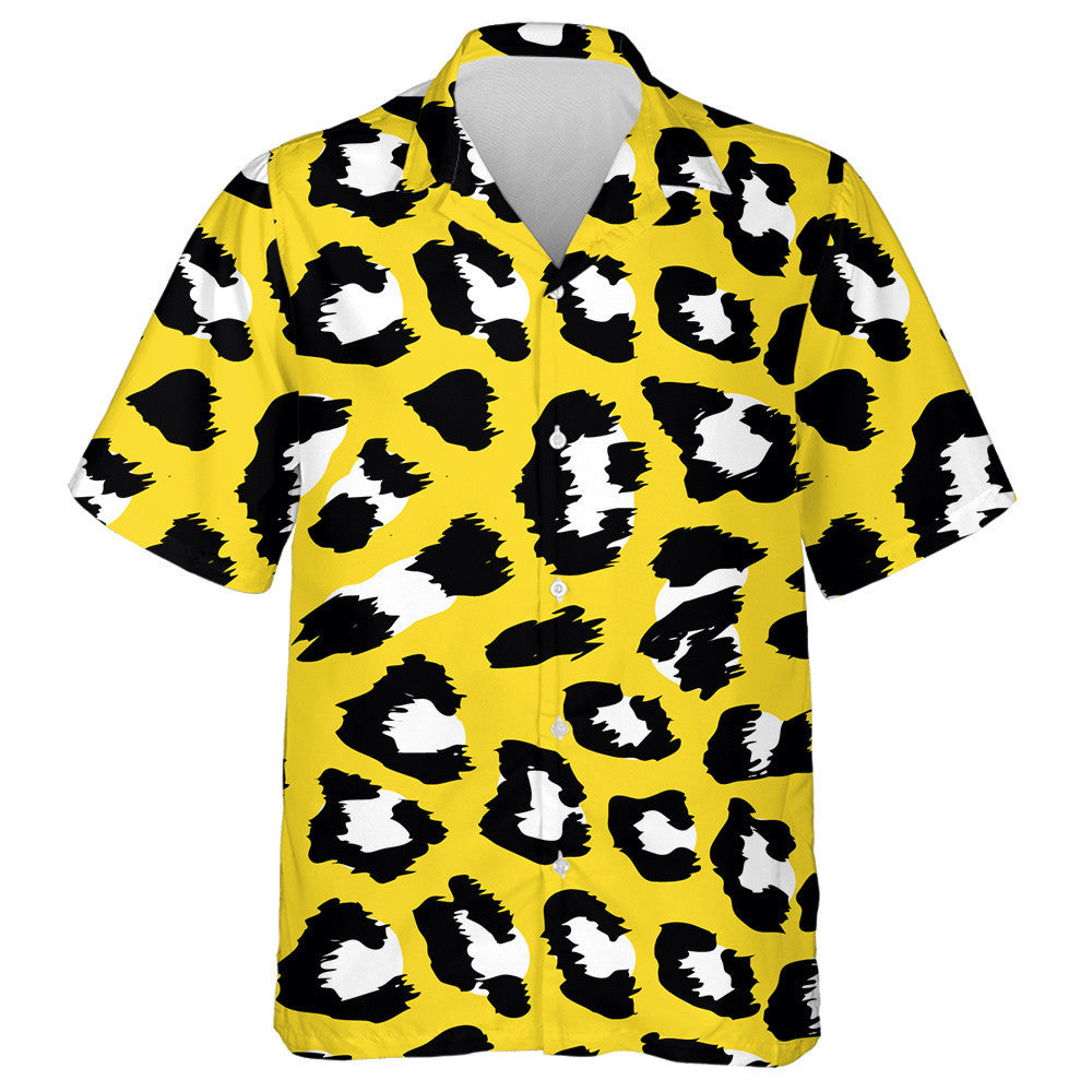 Black White And Yellow Leopard Skin Pattern Hawaiian Shirt, Hawaiian Shirt Gift, Christmas Gift