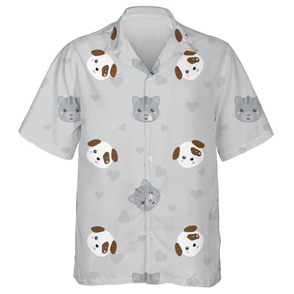 Cat agus Madra Ainmhithe ar Chúlra Liath Le Léine Haváise Grá, Bronntanas Léine Haváís, Bronntanas Nollag