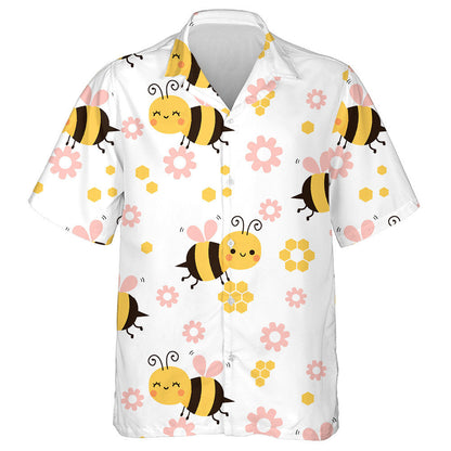 Cartún Bee Agus Bláthanna Beaga Ar Chúlra Bán Léine Haváís, Bronntanas Léine Haváíais, Bronntanas Nollag