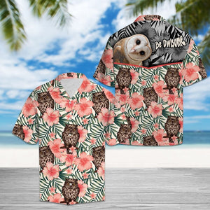 Amazing Owl Be Owlsome Tropical Pink Flower Pattern Hawaiian Shirt, Hawaiian Shirt Gift, Christmas Gift