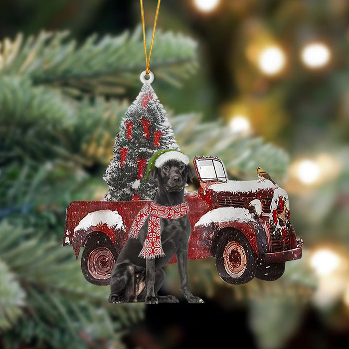 Black Labrador-Christmas Truck Two Sided Christmas Plastic Hanging Ornament, Christmas Ornament Gift, Christmas Gift, Christmas Decoration