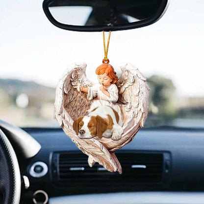 Dog Hanging Ornament For Tree Brittany Spaniel Sleeping ]Protected By Angel, Christmas Gift,Christmas Decoration