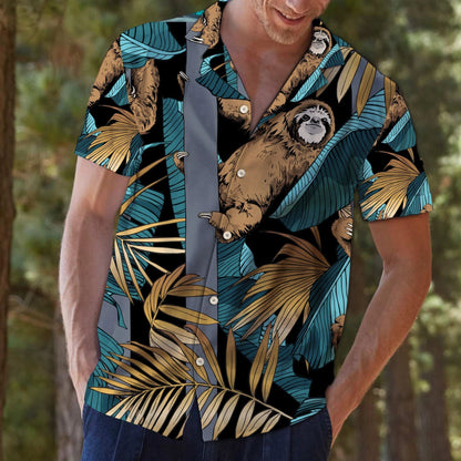 Tropical Sloth Climbing Tall Tree Pattern Hawaiian Shirt, Hawaiian Shirt Gift, Christmas Gift