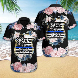 Back The Blue Watercolor Floral Pattern Hawaiian Shirt, Hawaiian For Gift