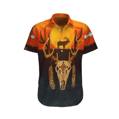 Skull Deer Native America Watercolor Design Hawaiian Shirt, Hawaiian Shirt Gift, Christmas Gift