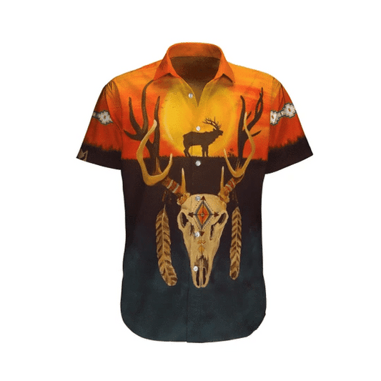 Skull Deer Native America Watercolor Design Hawaiian Shirt, Hawaiian Shirt Gift, Christmas Gift