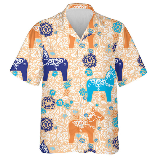 Duilleoga Capall Traidisiúnta Gorm Glas Bláthanna Oráiste Léine Haváís, Bronntanas Léine Haváís, Bronntanas Nollag