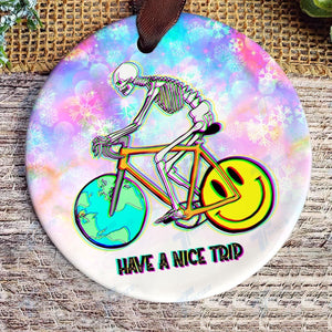 Bicycle Skull Have A Nice Trip Circle Ornament, Christmas Ornament Gift, Christmas Gift, Christmas Decoration
