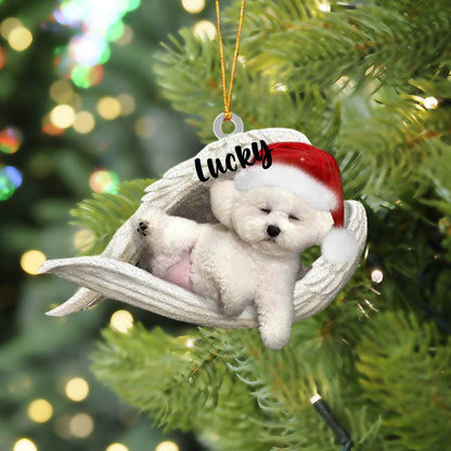 Bichon Frise Sleeping Angel Christmas Flat Acrylic Dog Ornament Memorial Dog Gift, Christmas Shape Ornament, Happy Christmas Ornament, Christmas Ornament Gift, Christmas Gift, Christmas Decoration