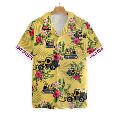 Heavy Equipment Operator On Yellow Background Design Hawaiian Shirt, Hawaiian Shirt Gift, Christmas Gift