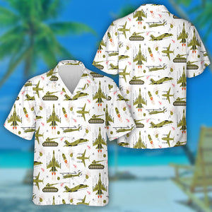 American Army Camo Transports Equipment Illustration Hawaiian Shirt, Hawaiian For Gift