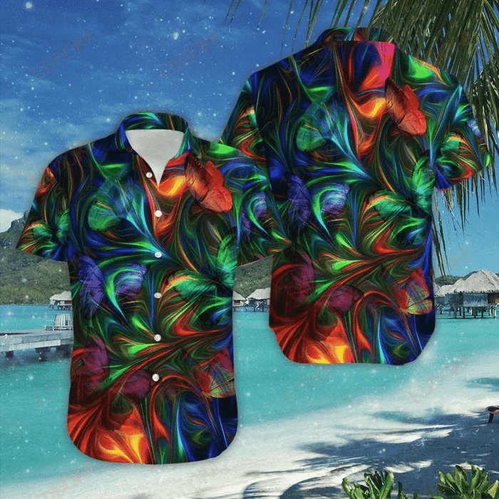 Amazing Butterfly Colorful Illusion Style Hawaiian Shirt, Hawaiian For Gift