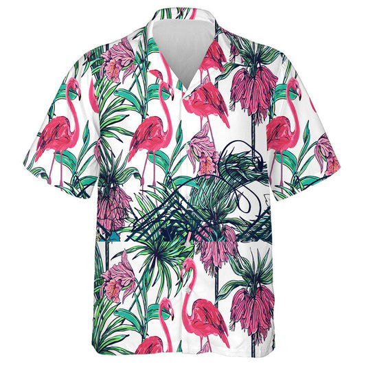 Flamingo With Floral Jungle And Tropical Leaves Hawaiian Shirt, Hawaiian Shirt Gift, Christmas Gift