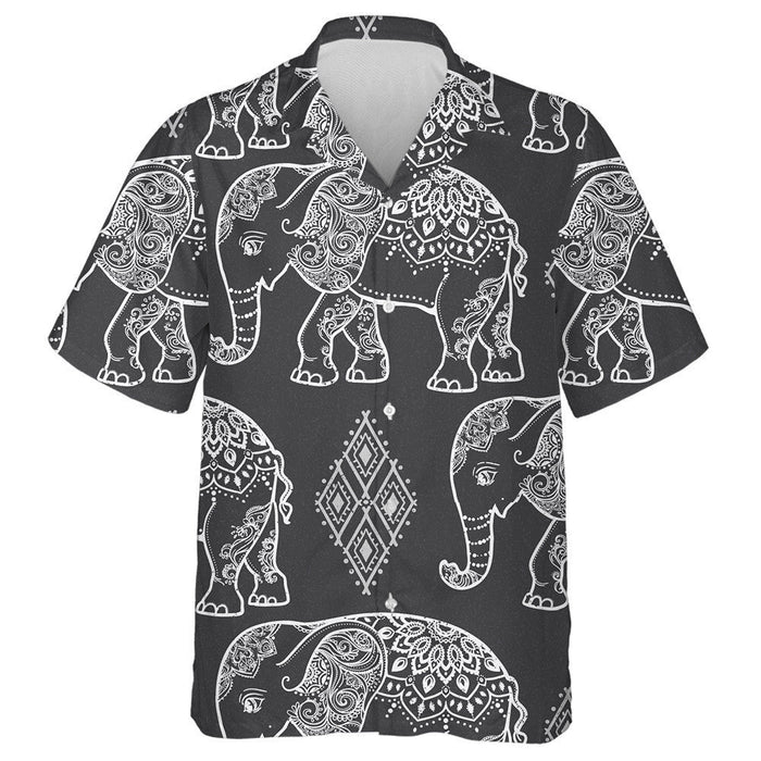 White Elephant With Indian Style On Black Background Hawaiian Shirt, Hawaiian Shirt Gift, Christmas Gift