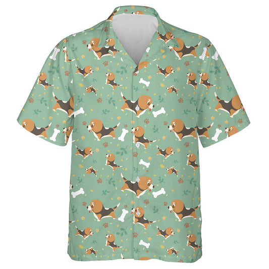 Cartoon Beagle With Paws Leaves And Bones Hawaiian Shirt, Hawaiian Shirt Gift, Christmas Gift