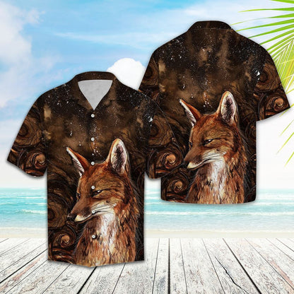 Oil Painting Fox Portrait Pattern Hawaiian Shirt,Hawaiian Shirt Gift, Christmas Gift
