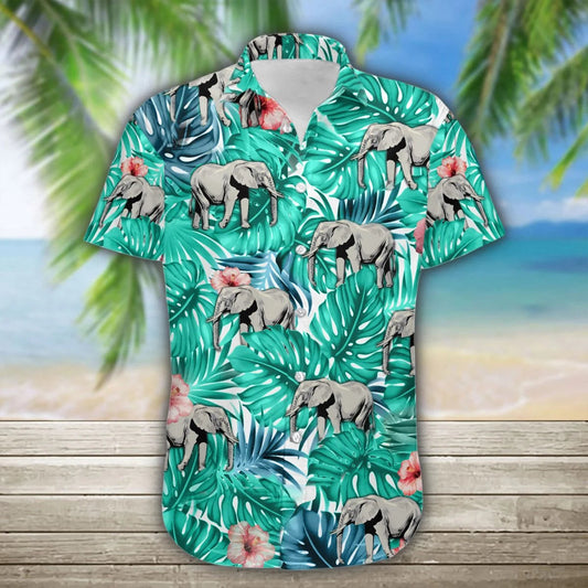 Elephant Wild Animal Tropical Jungle Design Hawaiian Shirt, Hawaiian Shirt Gift, Christmas Gift