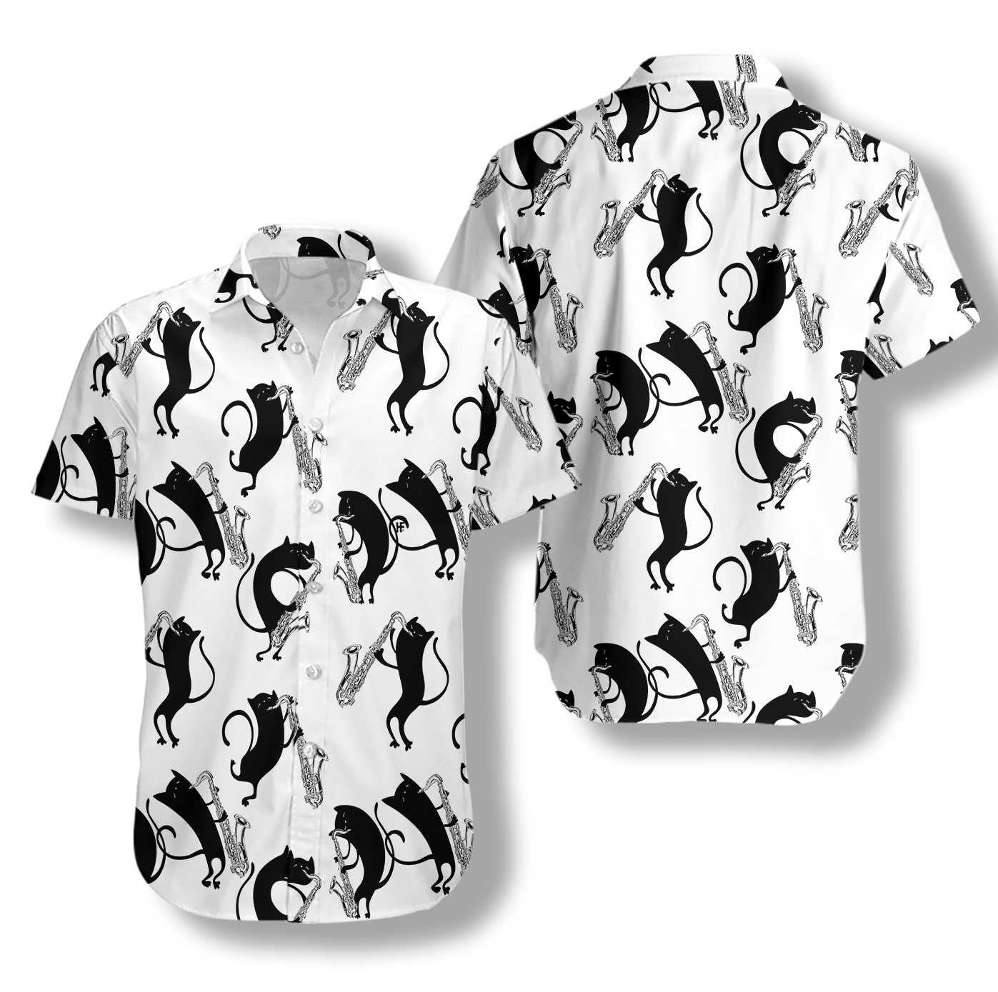 Cool Cats Play Saxophone Hawaiian Shirt,Hawaiian Shirt Gift, Christmas Gift