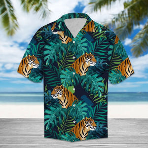 Amazing Tiger Lost In Monstera Jungle Pattern Hawaiian Shirt, Hawaiian Shirt Gift, Christmas Gift