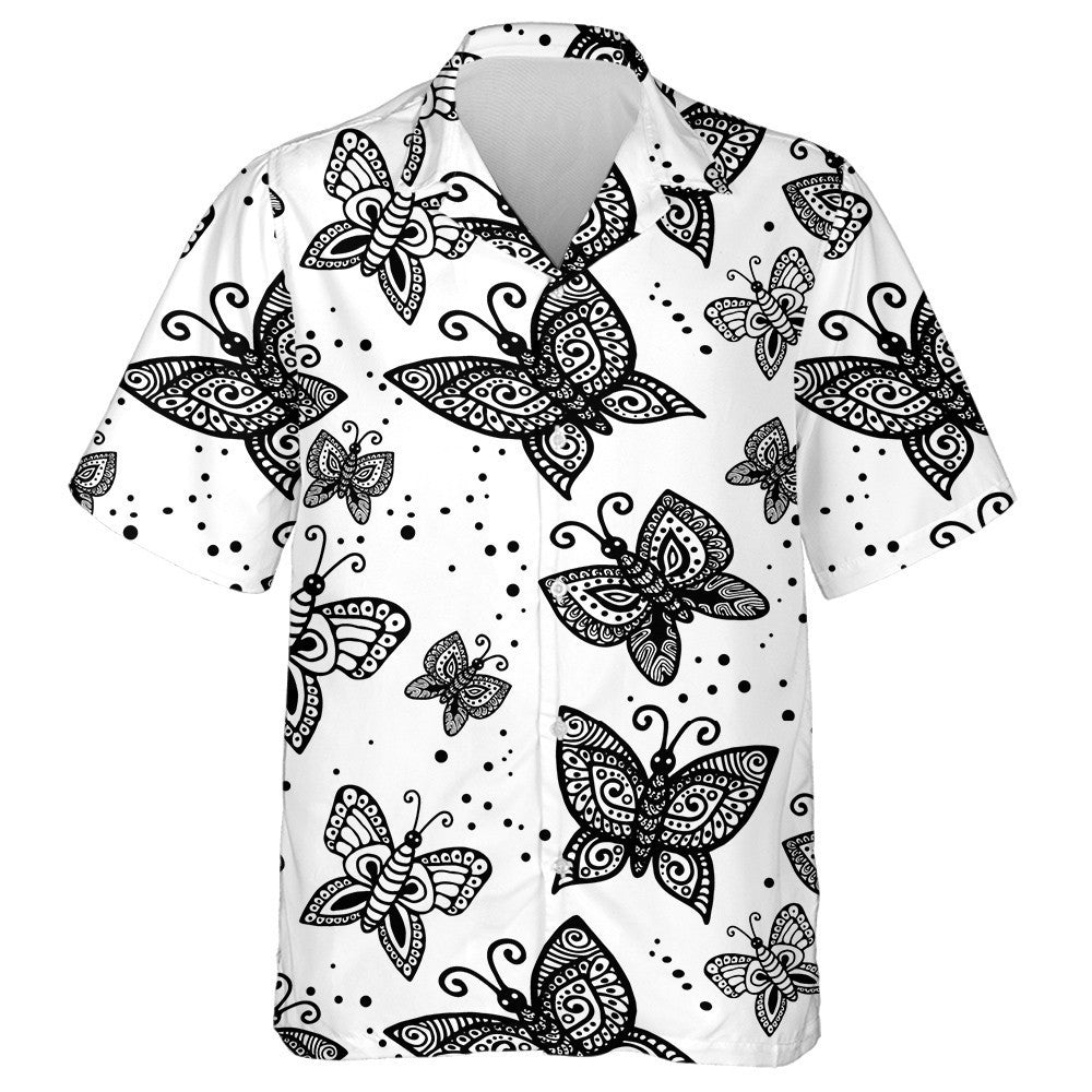 Black And White Illustration Of Beautiful Butterflies Hawaiian Shirt, Hawaiian Shirt Gift, Christmas Gift