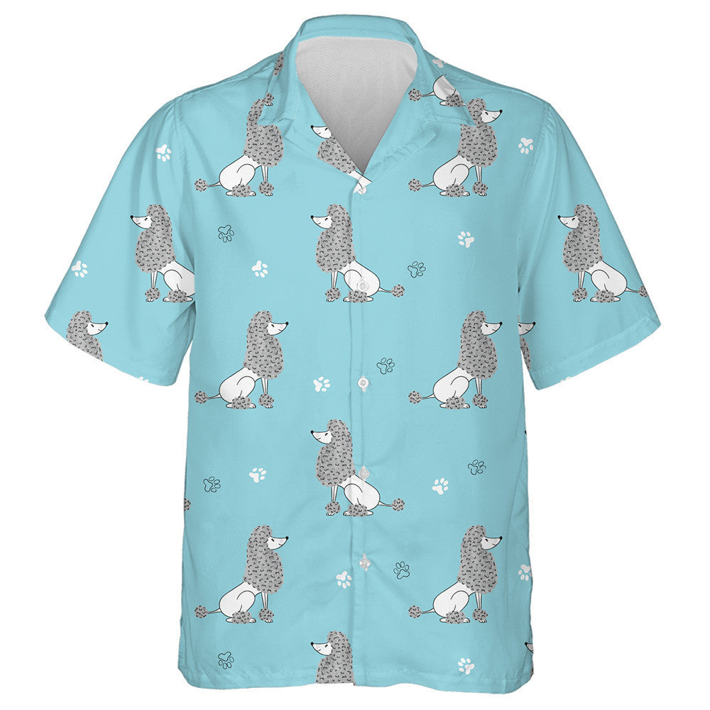 Watercolor Poodles Dogs On Blue Background Hawaiian Shirt, Hwaiian For Gift