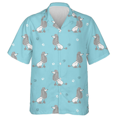 Watercolor Poodles Dogs On Blue Background Hawaiian Shirt, Hwaiian For Gift