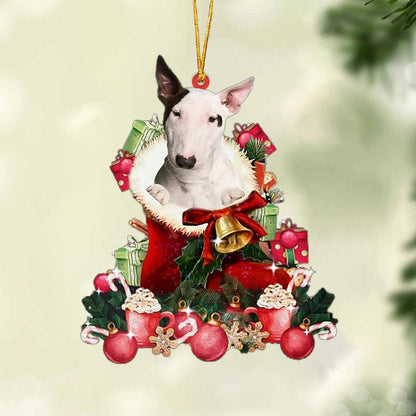 Bull Terrier-Red Boot Hanging Christmas Plastic Hanging Ornament, Happy Christmas Ornament, Christmas Gift, Christmas Decoration