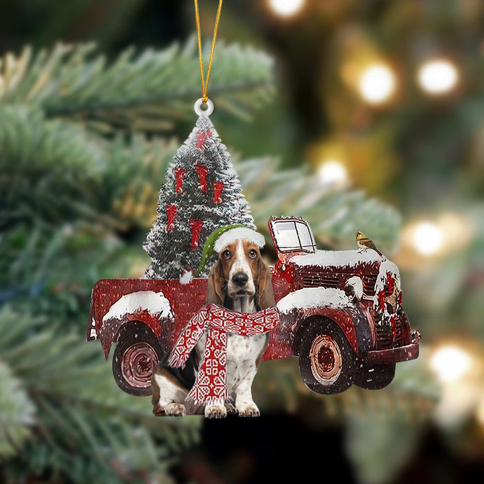 Basset Hound-Christmas Truck Two Sided Christmas Plastic Hanging Ornament, Christmas Ornament Gift, Christmas Gift, Christmas Decoration