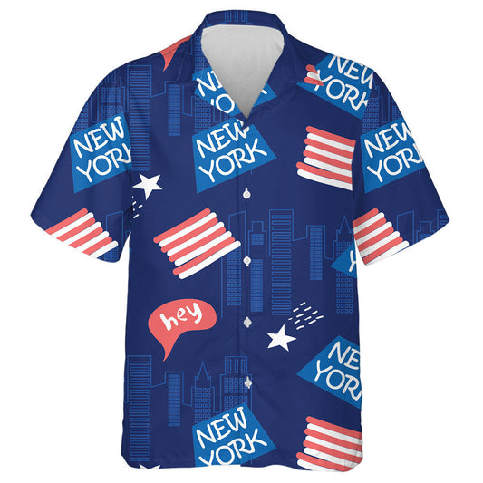 Imlíne Bhratach Mheiriceá Cathair Nua-Eabhrac le Skyscrapers Léine Haváís, Bronntanas Léine Haváís, Bronntanas Nollag