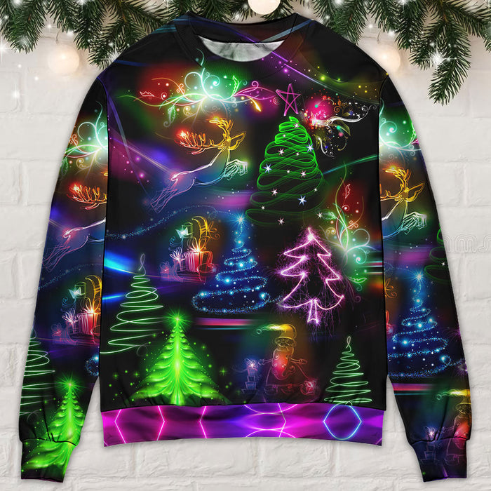 Christmas Neon Art Christmas Tree And Snowman Style Ugly Christmas Sweater, Christmas Gift, Gift Christmas 2024