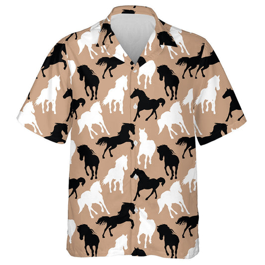 Silhouette Of Black And White Horses Hawaiian Shirt,Hawaiian Shirt Gift, Christmas Gift