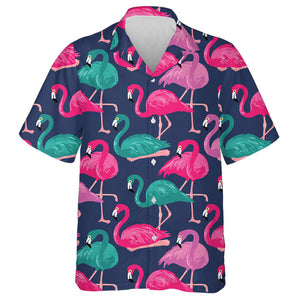 Colorful Beautiful Flamingo On Blue Background Hawaiian Shirt, Hawaiian For Gift