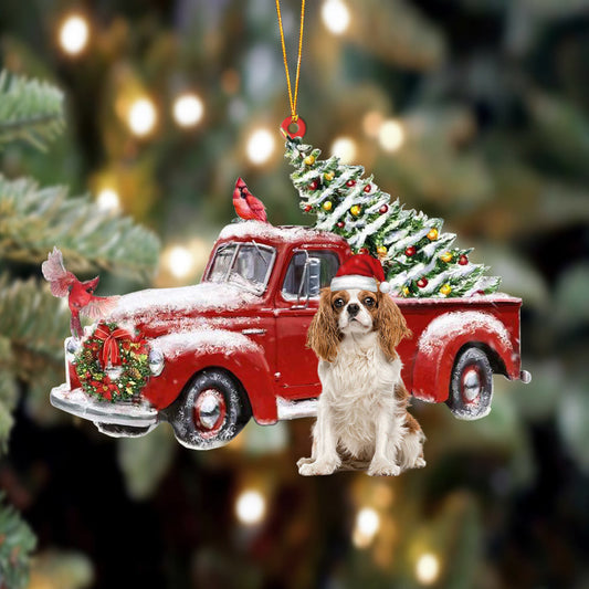 Cavalier King Charles Spaniel 3-Cardinal & Truck Two Sided Christmas Plastic Hanging Ornament, Happy Christmas Ornament, Christmas Gift, Christmas Decoration
