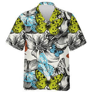 Colorful Blooming Roses And Flying Daisies Hawaiian Shirt, Hawaiian For Gift