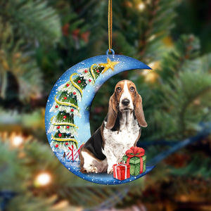 Basset Hound Sit On The Blue Moon-Two Sided Christmas Plastic Hanging Ornament, Christmas Ornament Gift, Christmas Gift, Christmas Decoration