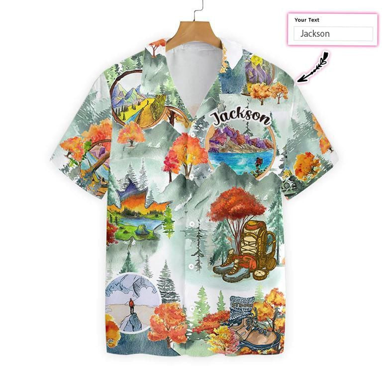 Hiking Beautiful Landscape Custom Name Hawaiian Shirt, Hawaiian For Gift