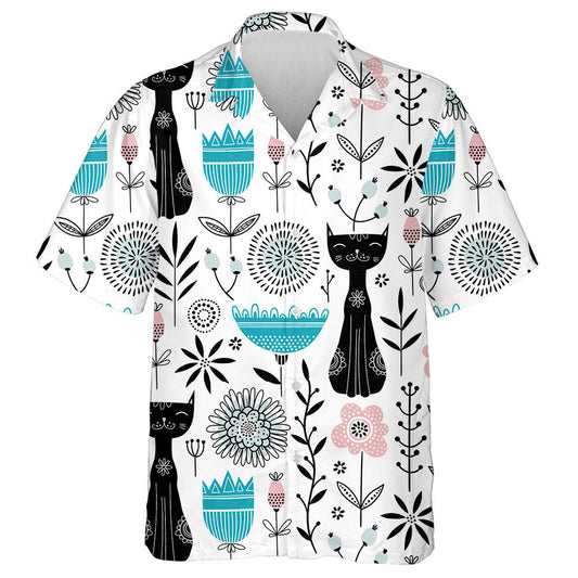 Cute Black Cats And Flowers Retro Style Hawaiian Shirt, Hawaiian Shirt Gift, Christmas Gift