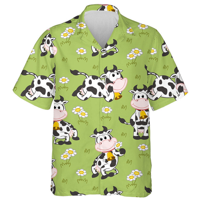 Funny Cows On The Grass And Flowers Hawaiian Shirt,Hawaiian Shirt Gift, Christmas Gift