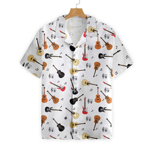 Guitar Musical Note On White Background Hawaiian Shirt,Hawaiian Shirt Gift, Christmas Gift