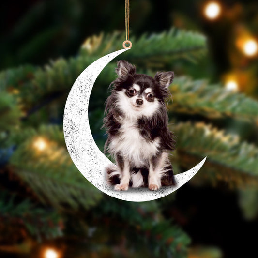 Chihuahua-Sit On The Moon-Two Sided Christmas Plastic Hanging Ornament, Happy Christmas Ornament, Christmas Gift, Christmas Decoration