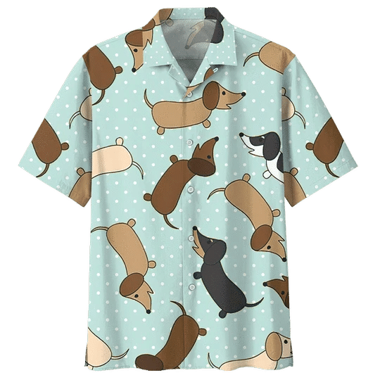 Brown Dachshund Watercolor Design Hawaiian Shirt, Hawaiian For Gift