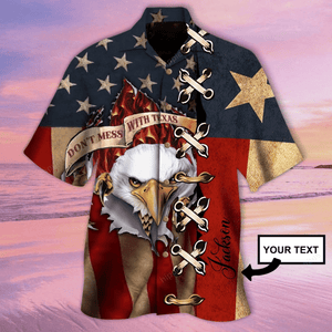 Custom Name Grunge American Texas Eagle Design Hawaiian Shirt, Hawaiian Shirt Gift, Christmas Gift