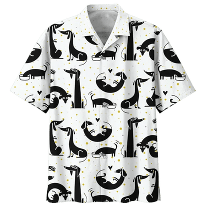 Black And White Dachshund Watercolor Design Hawaiian Shirt, Hawaiian For Gift
